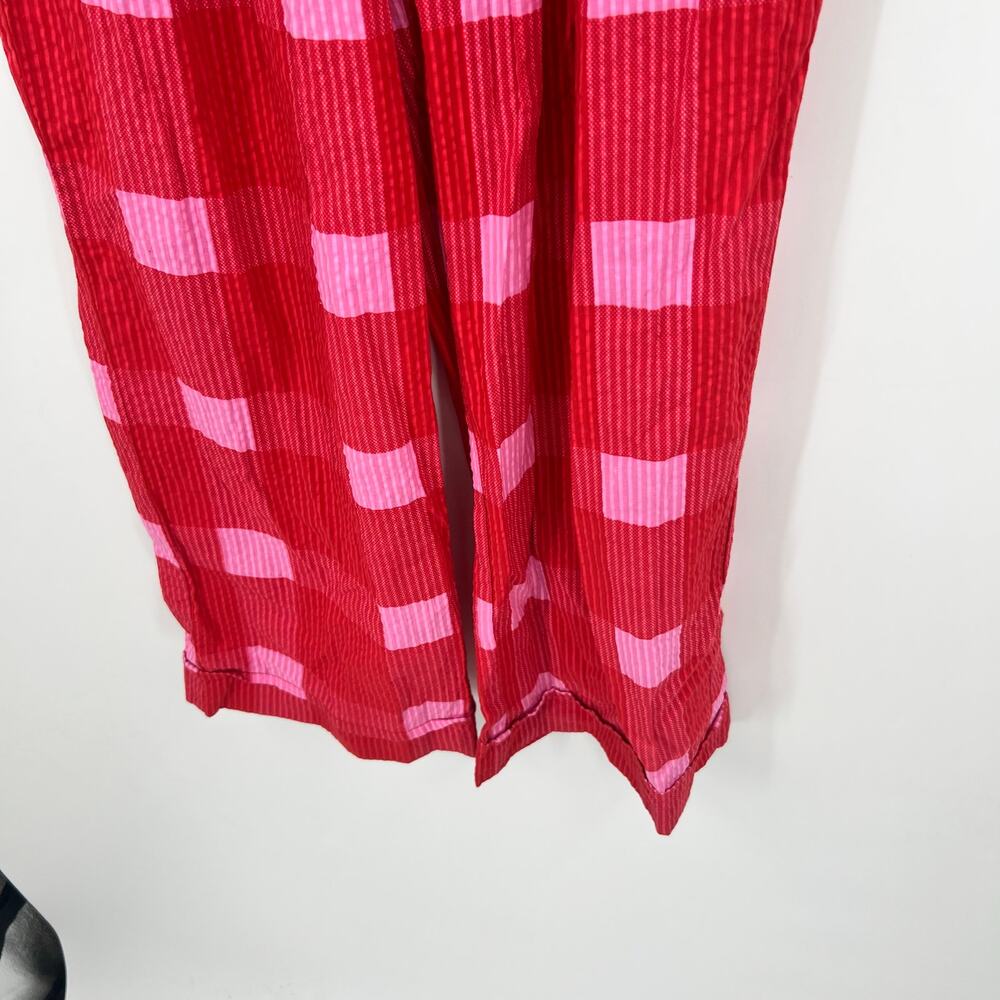 Anthropologie Porridge Red pink Plaid Wide-Leg Pants pockets preppy boho size XS - Picture 6 of 9